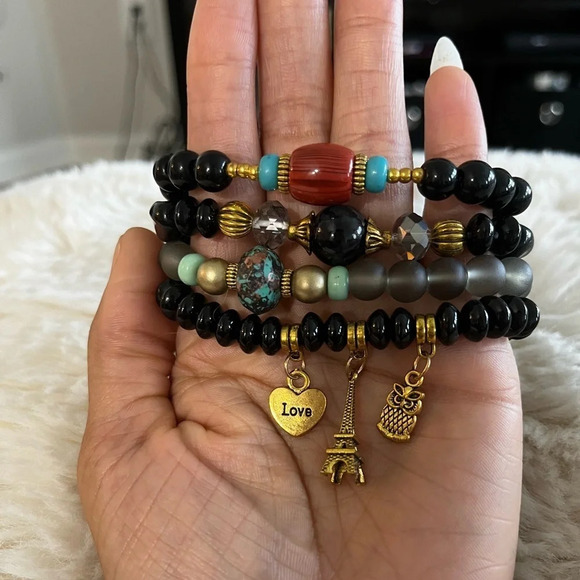 New Beaded Bohemian Stretch Bracelets (4pc) - Picture 4 of 5